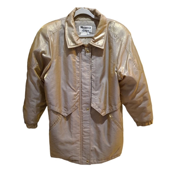 Monica Gray Vintage 1980s Shimmery Gold Puffer Coat Size XL - Picture 1 of 9